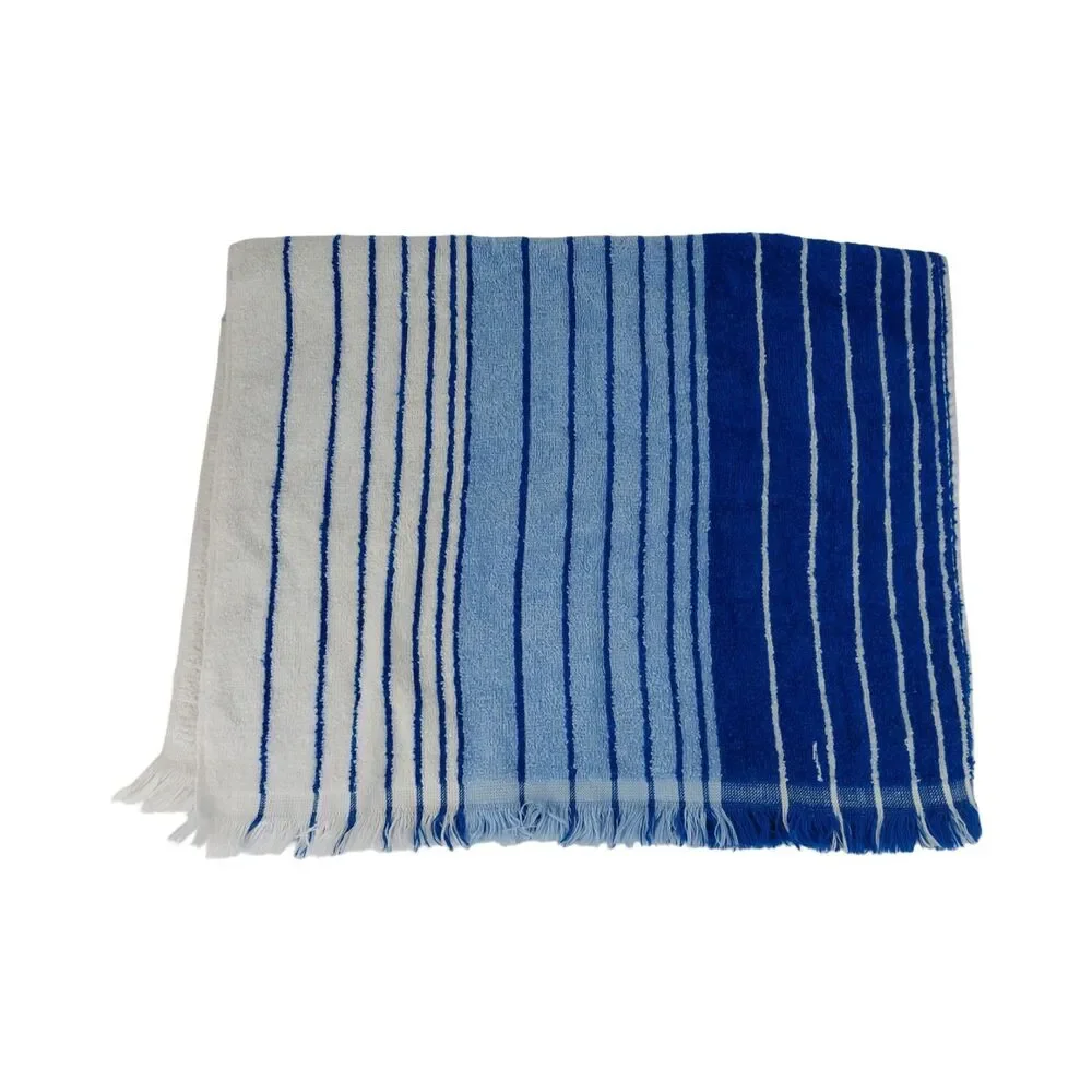 Vtg Cannon Hand Towel & Washcloth Blue White Striped Fringed USA